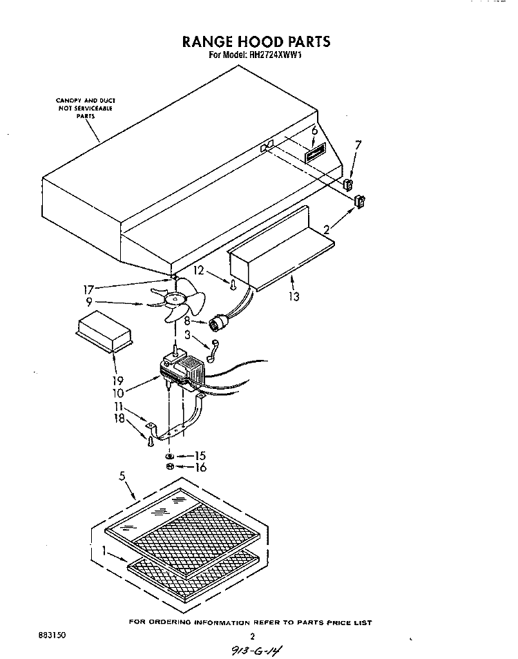 SECTION Diagram and Parts List for RH2724XWS1  Whirlpool Range Hood