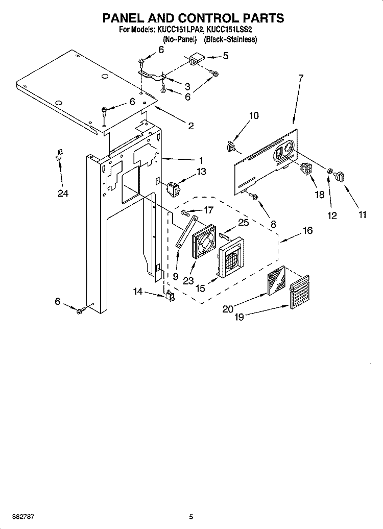 PANEL AND CONTROL PARTS Diagram and Parts List for KUCC151LPA2  KitchenAid Trash Compactor
