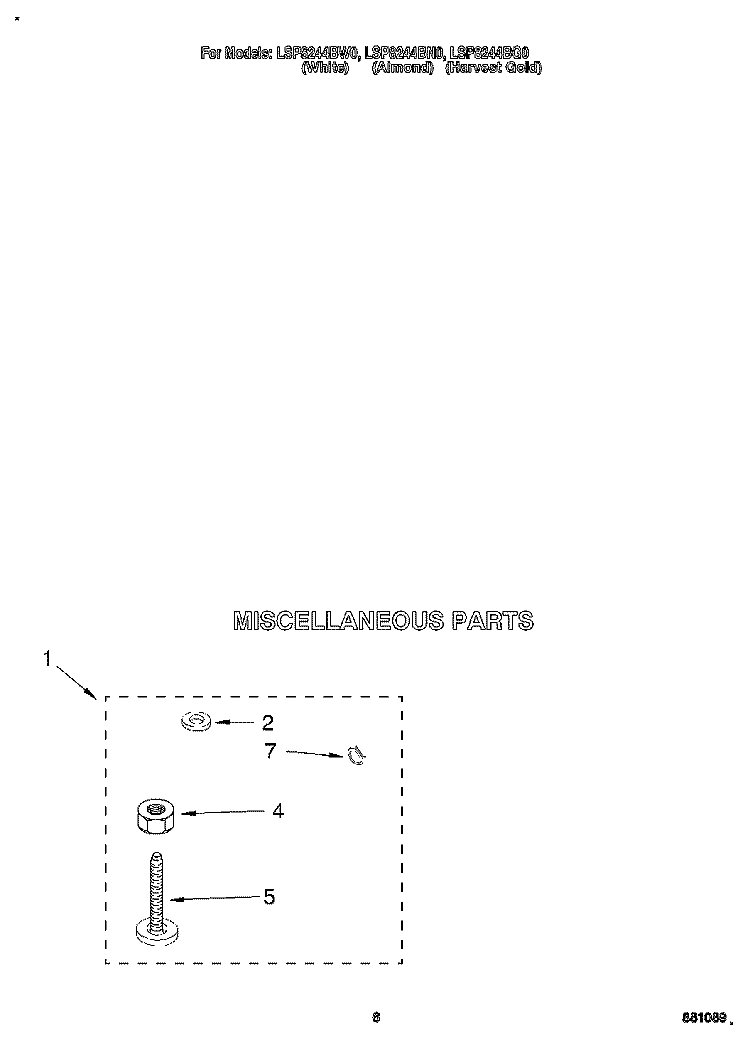 MISCELLANEOUS Diagram and Parts List for LSP8244BG0  Whirlpool Washer