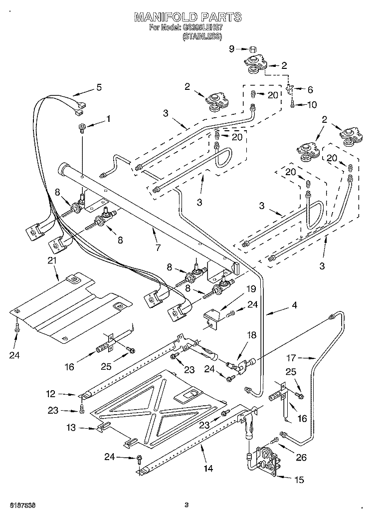 MANIFOLD Diagram and Parts List for GS395LEHS7  Whirlpool Range