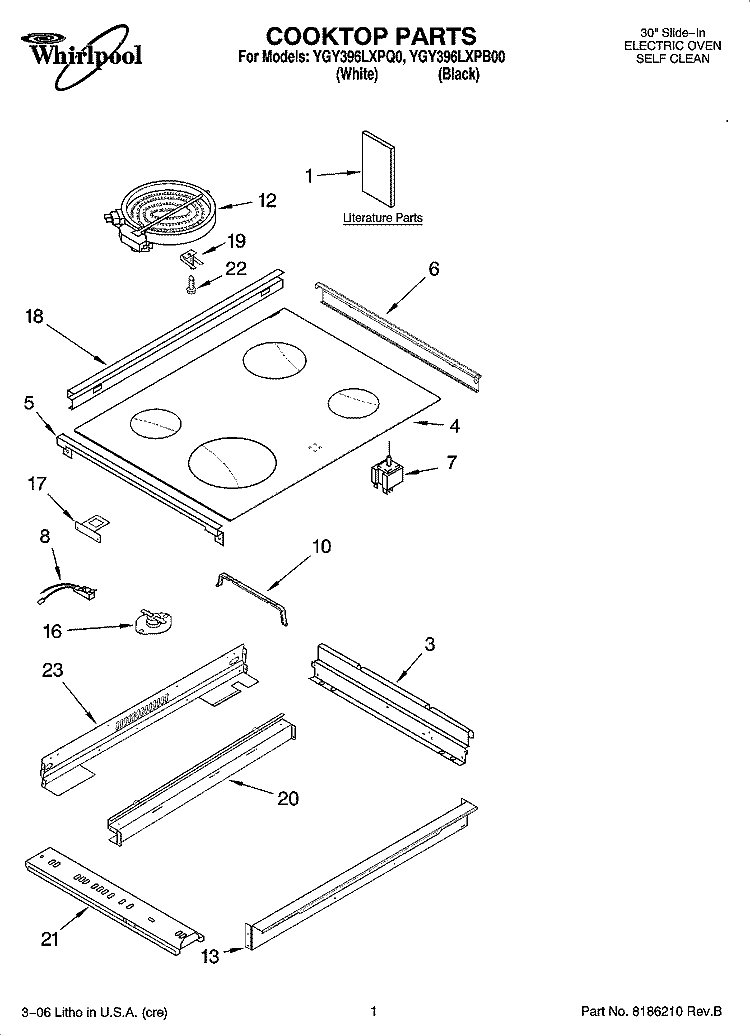 COOKTOP PARTS Diagram and Parts List for YGY396LXPQ0  Whirlpool Range