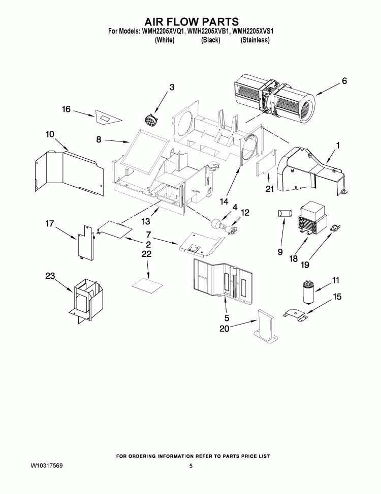 AIR FLOW PARTS Diagram and Parts List for WMH2205XVS1  Whirlpool Microwave