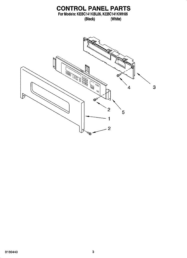 CONTROL PANEL PARTS Diagram and Parts List for KEBC141KWH05  KitchenAid Wall Oven
