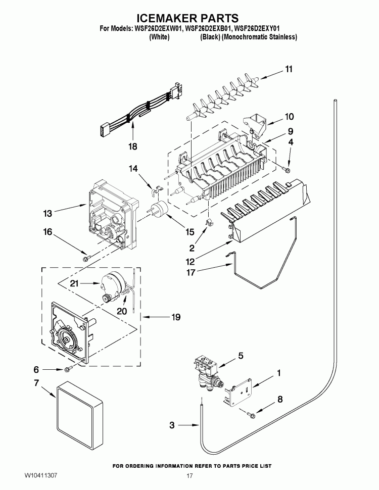 ICEMAKER PARTS Diagram and Parts List for WSF26D2EXW01  Whirlpool Refrigerator