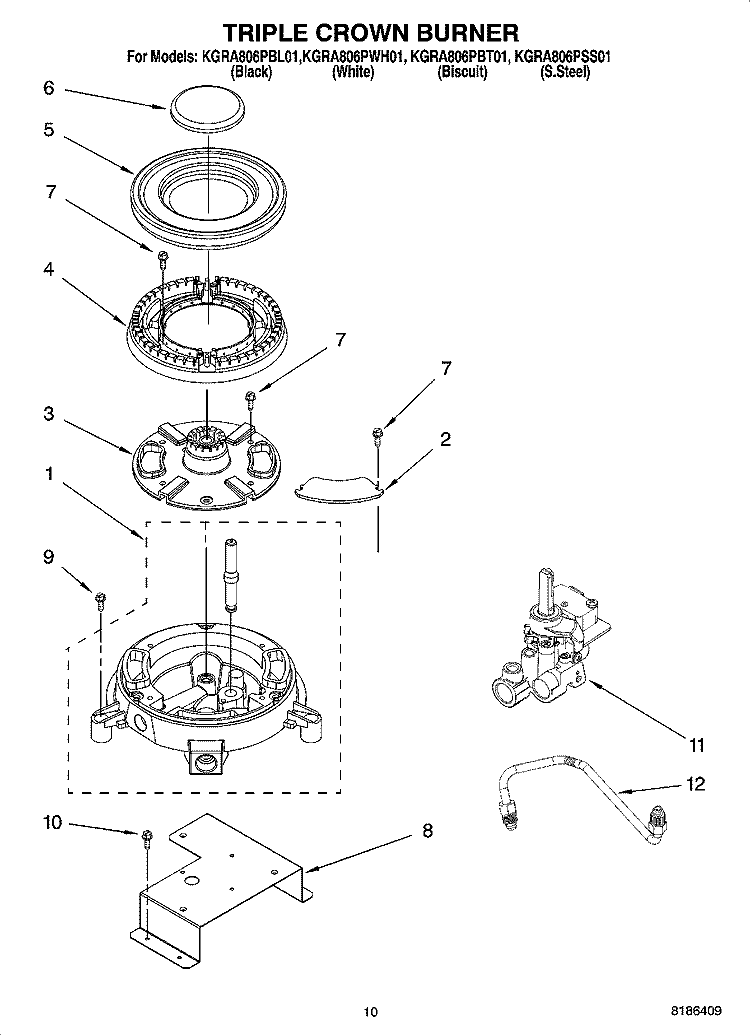 TRIPLE CROWN BURNER, OPTIONAL PARTS Diagram and Parts List for KGRA806PSS01  KitchenAid Range