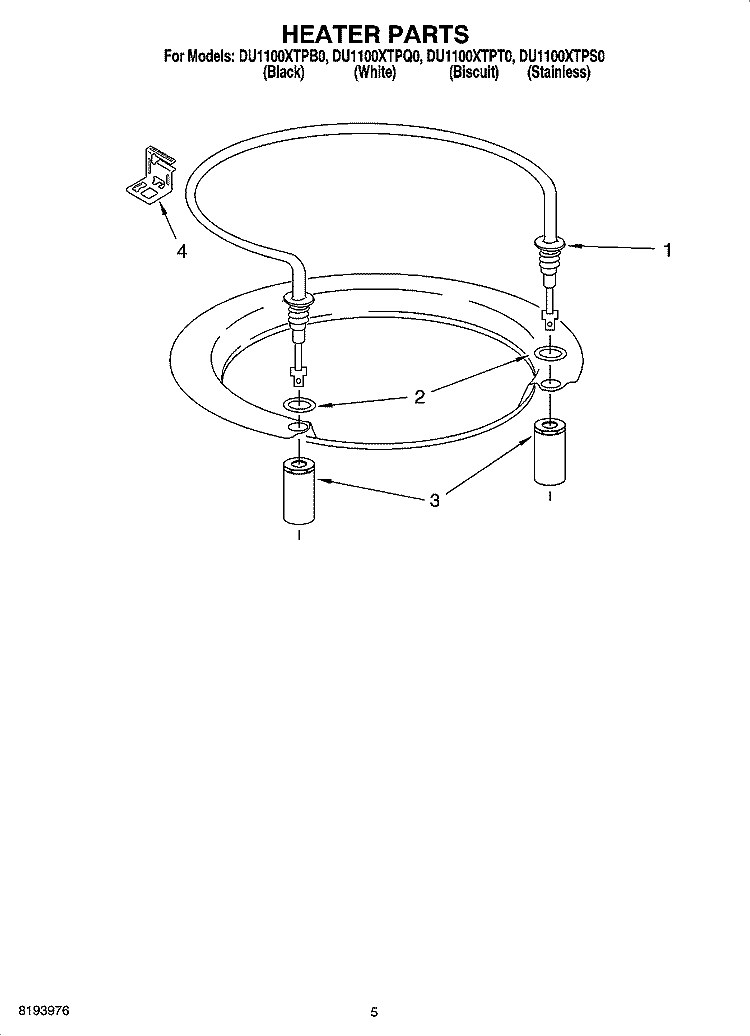 HEATER PARTS Diagram and Parts List for DU1100XTPB0  Whirlpool Dishwasher
