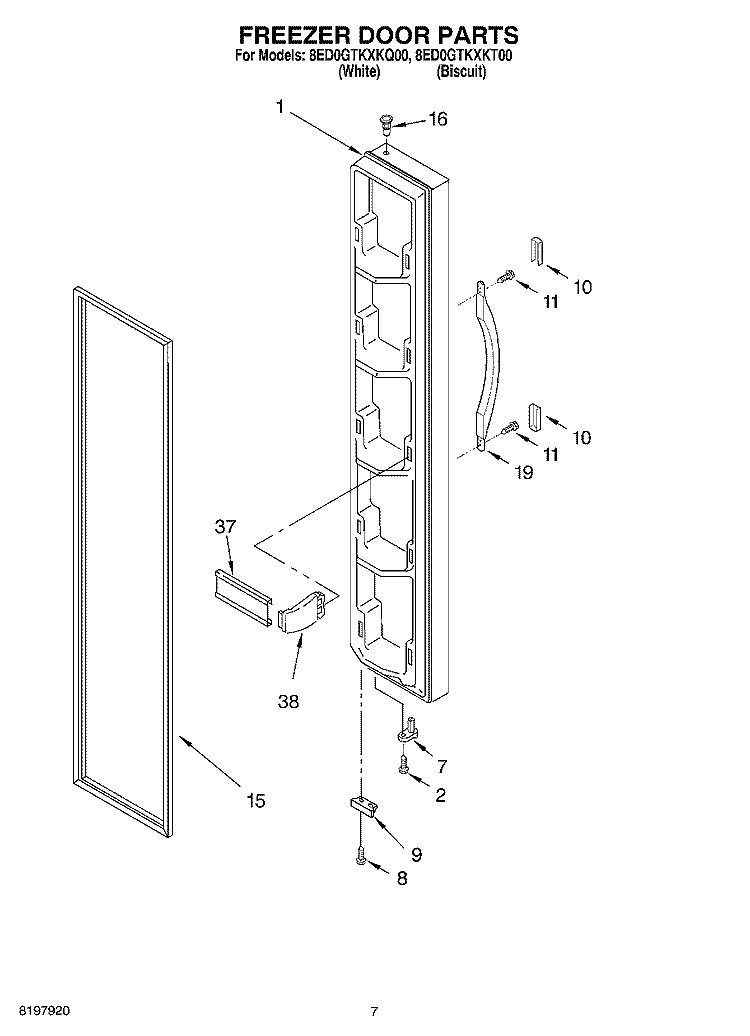 FREEZER DOOR Diagram and Parts List for 8ED0GTKXKT00  Whirlpool Refrigerator