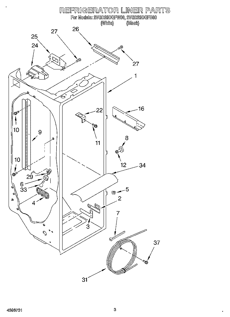 REFRIGERATOR LINER Diagram and Parts List for 2VGD29DQFW00  Whirlpool Refrigerator
