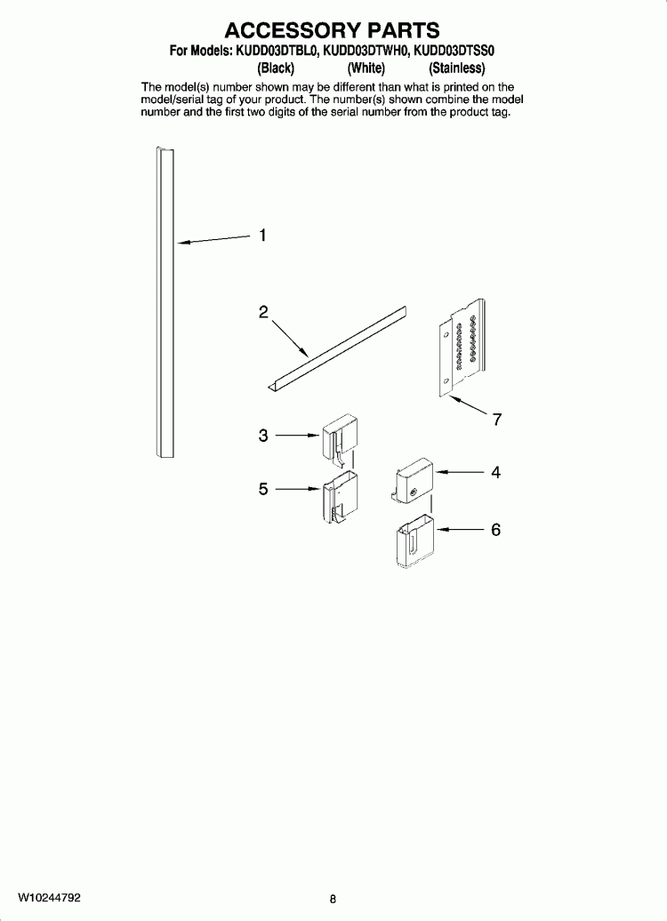 ACCESSORY PARTS Diagram and Parts List for KUDD03DTBL0  KitchenAid Dishwasher