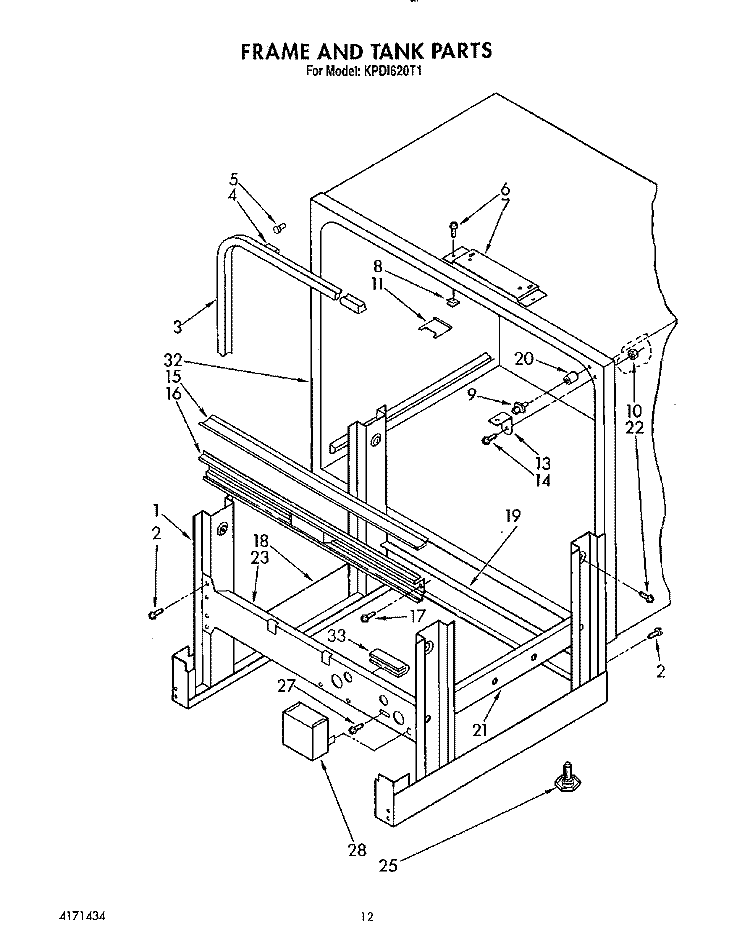 FRAME AND TANK Diagram and Parts List for KPDI620T1  KitchenAid Dishwasher