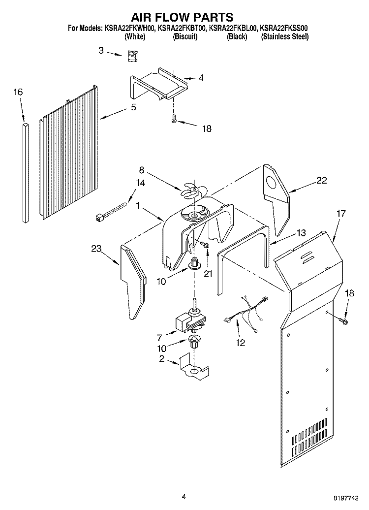 AIR FLOW PARTS Diagram and Parts List for KSRA22FKSS00  KitchenAid Refrigerator