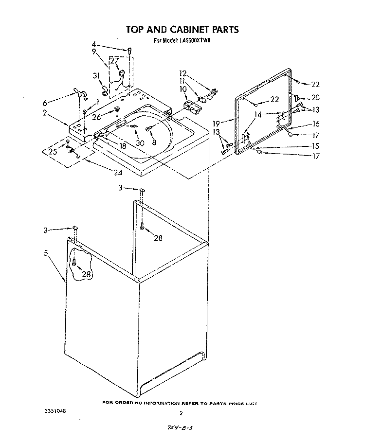 TOP AND CABINET , LITERATURE AND OPTIONAL Diagram and Parts List for LA5500XTG0  Whirlpool Washer