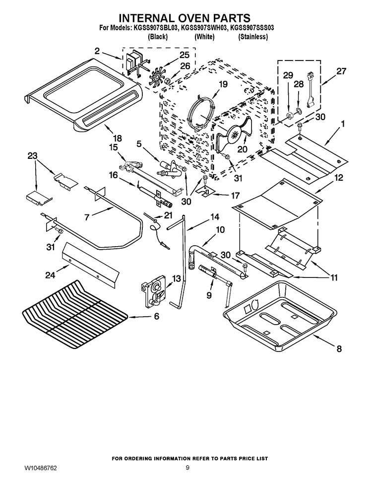 INTERNAL OVEN PARTS Diagram and Parts List for KGSS907SBL03  KitchenAid Range
