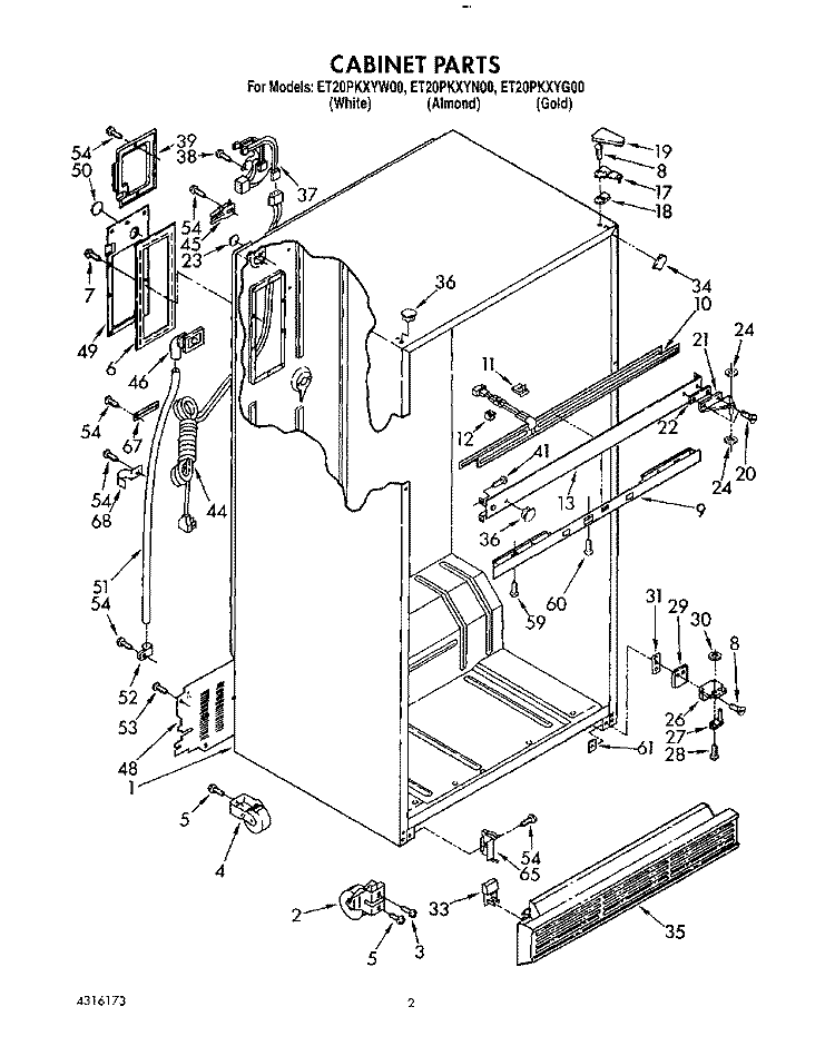 CABINET Diagram and Parts List for ET20PKXYN00  Whirlpool Refrigerator