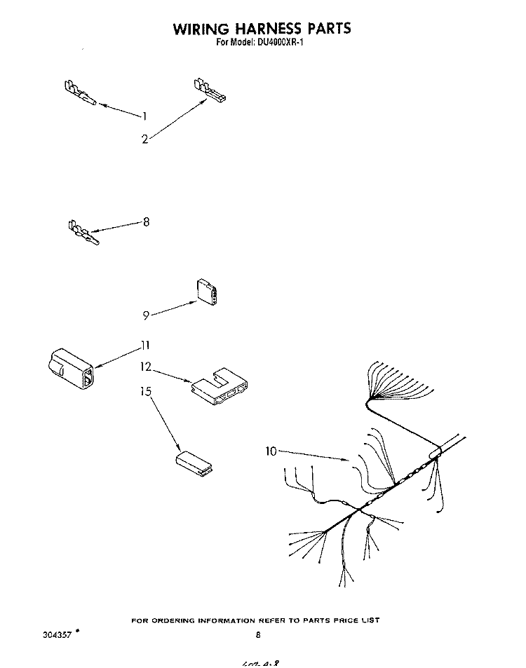 WIRING HARNESS Diagram and Parts List for DU4000XR1  Whirlpool Dishwasher