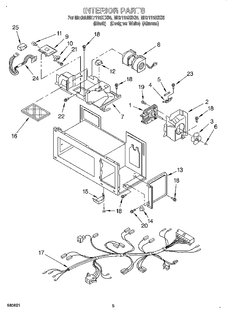INTERIOR, LITERATURE Diagram and Parts List for MH7115XBQ6  Whirlpool Microwave