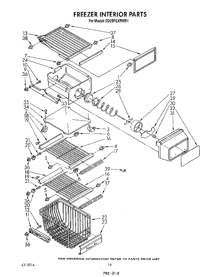 FREEZER INTERIOR Diagram and Parts List for ED25PSXRWR1  Whirlpool Refrigerator