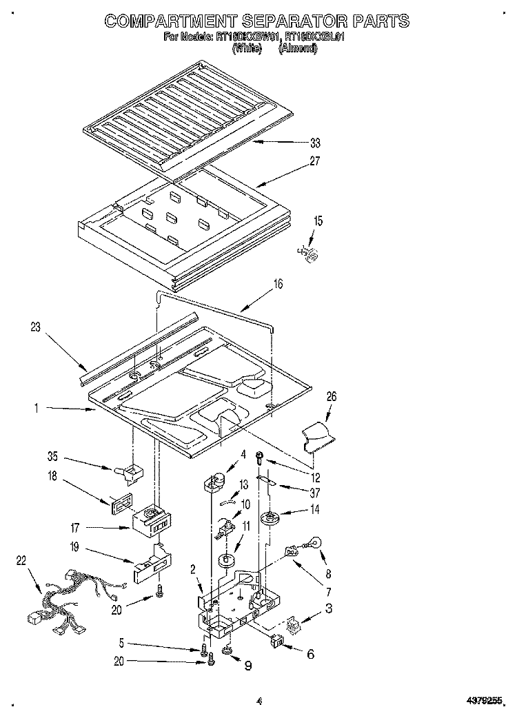 COMPARTMENT SEPARATOR Diagram and Parts List for RT18DKXBL01  Roper Refrigerator
