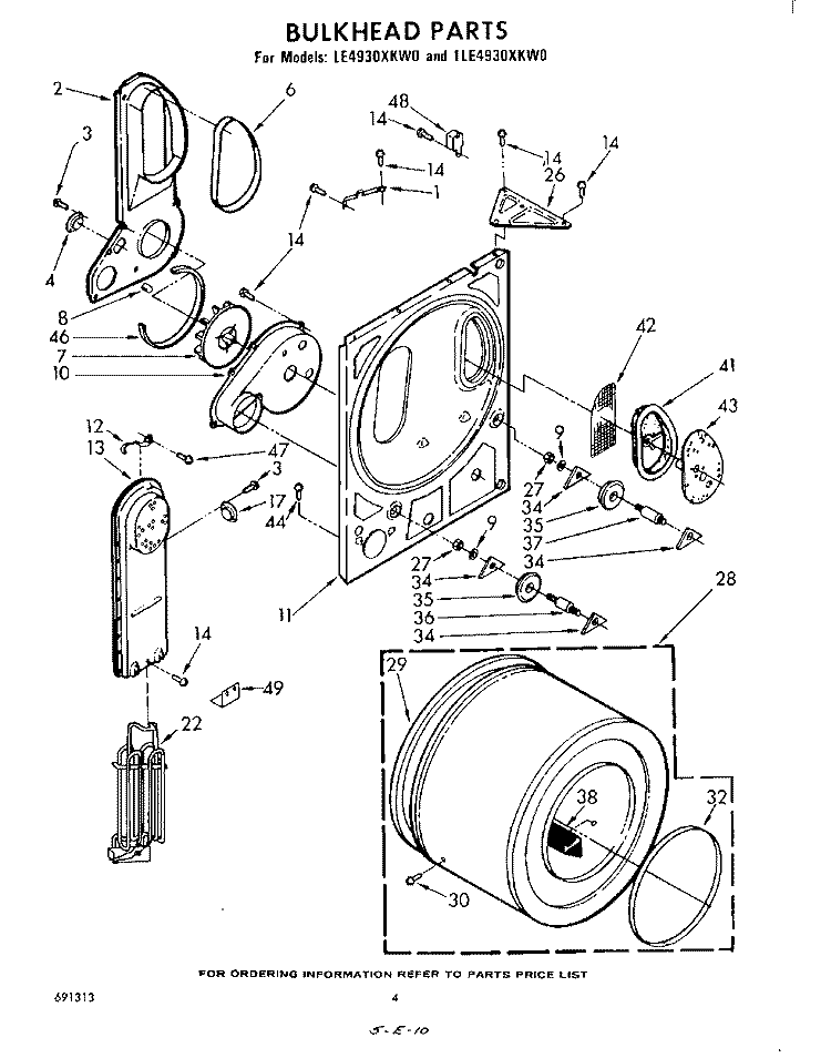 SECTION Diagram and Parts List for 1LE4930XKW0  Whirlpool Dryer