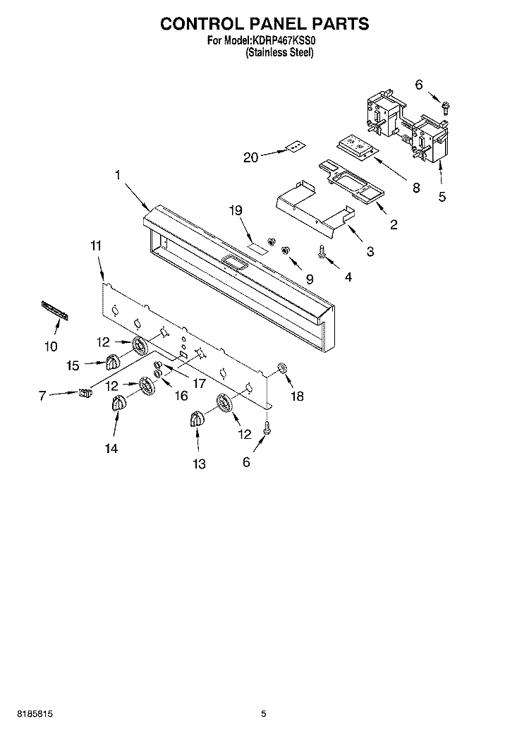 CONTROL PANEL Diagram and Parts List for KDRP467KSS0  KitchenAid Range