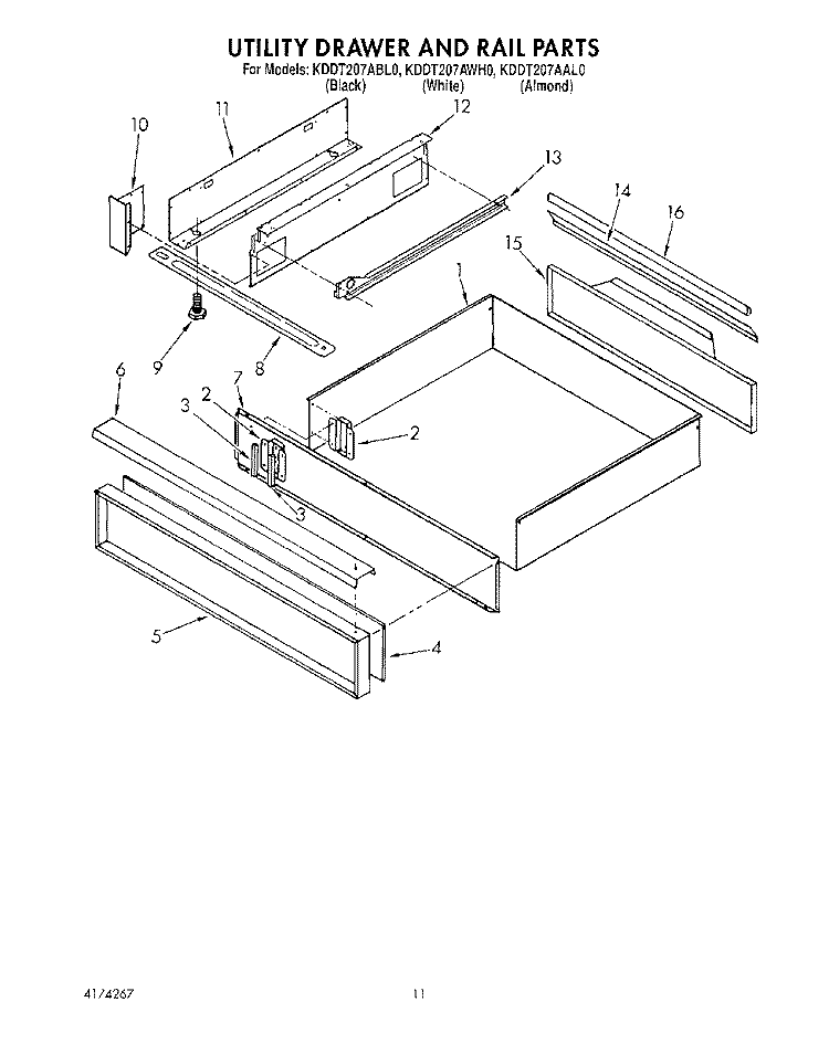 UTILITY DRAWER AND RAIL Diagram and Parts List for KDDT207AAL0  KitchenAid Range