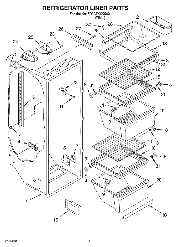 REFRIGERATOR LINER Diagram and Parts List for ED0GTKXKQ00  Whirlpool Refrigerator