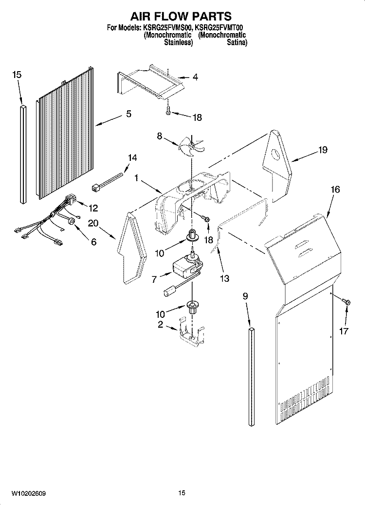 AIR FLOW PARTS Diagram and Parts List for KSRG25FVMS00  KitchenAid Refrigerator