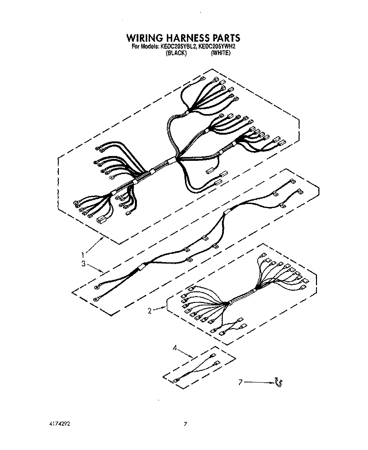WIRING HARNESS Diagram and Parts List for KEDC205YBL2  KitchenAid Range
