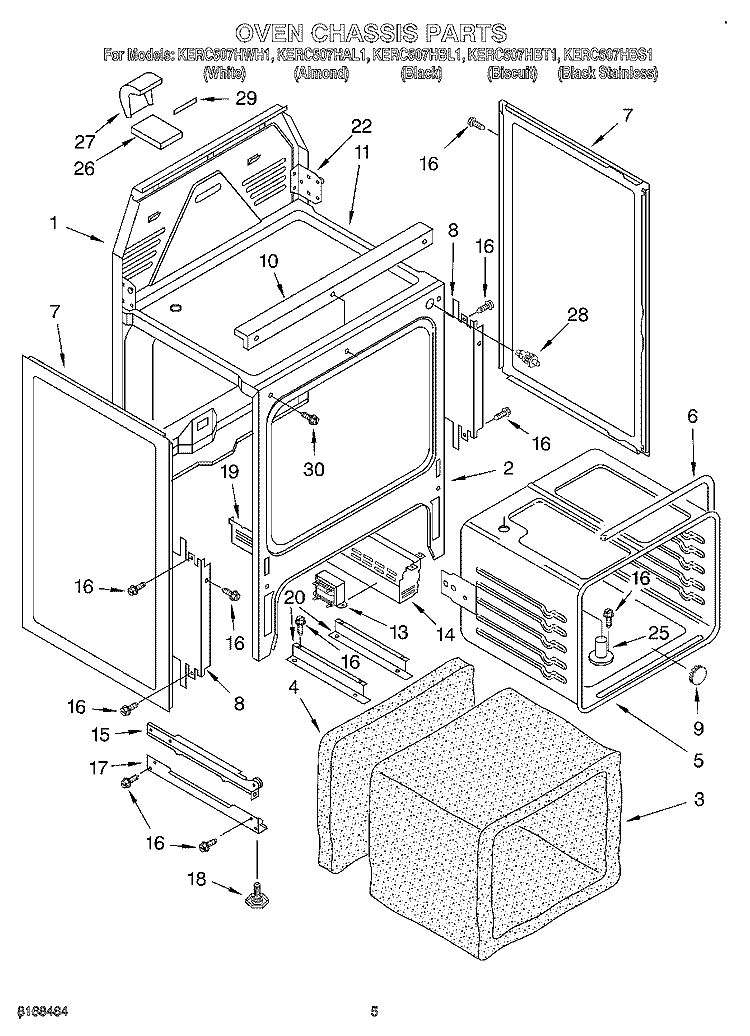 OVEN CHASSIS Diagram and Parts List for KERC507HBL1  KitchenAid Range