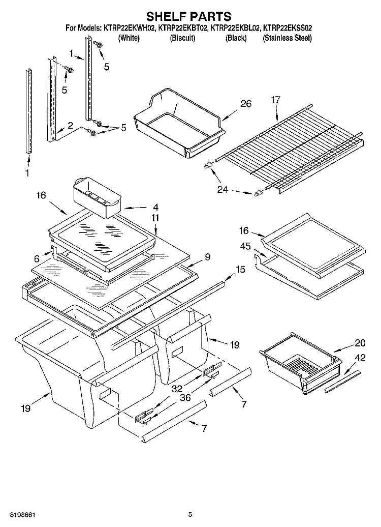 SHELF PARTS Diagram and Parts List for KTRP22EKBT02  KitchenAid Refrigerator