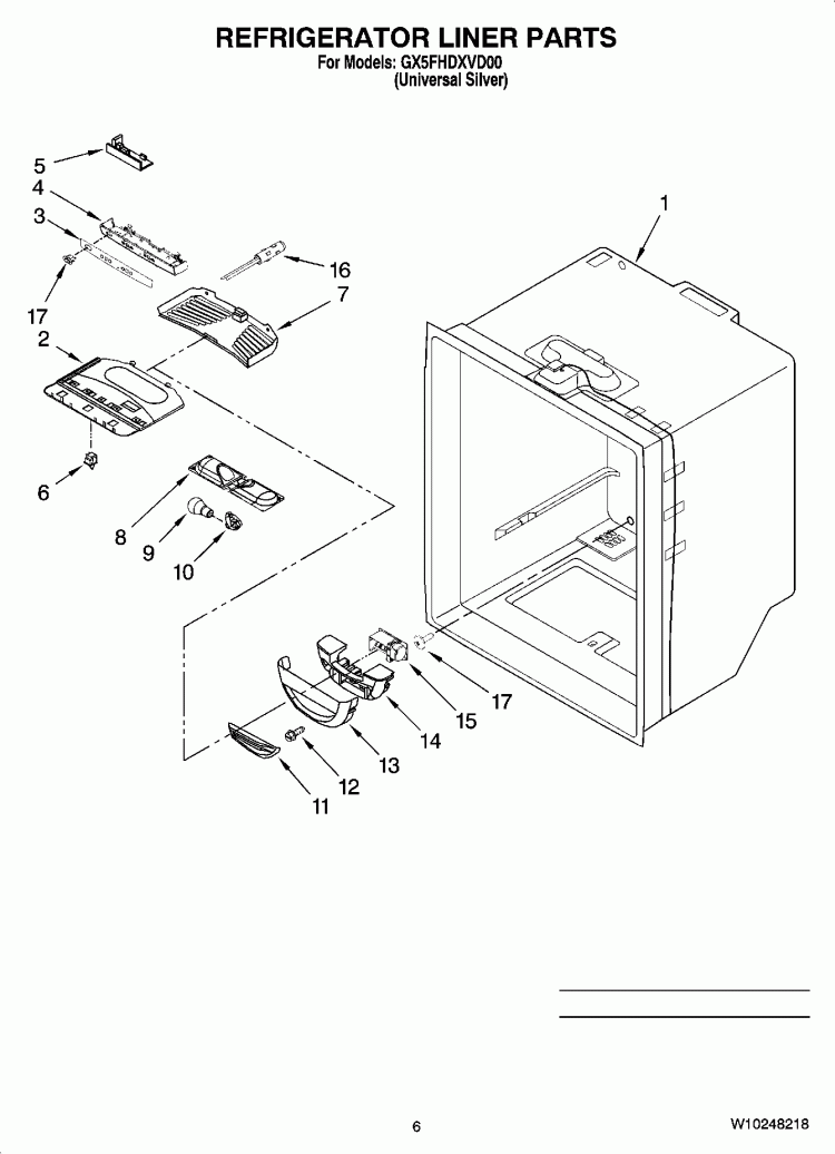 REFRIGERATOR LINER PARTS Diagram and Parts List for GX5FHDXVD00  Whirlpool Refrigerator