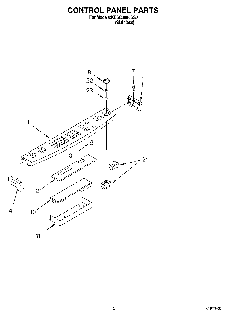 CONTROL PANEL PARTS Diagram and Parts List for KESC308LSS0  KitchenAid Range
