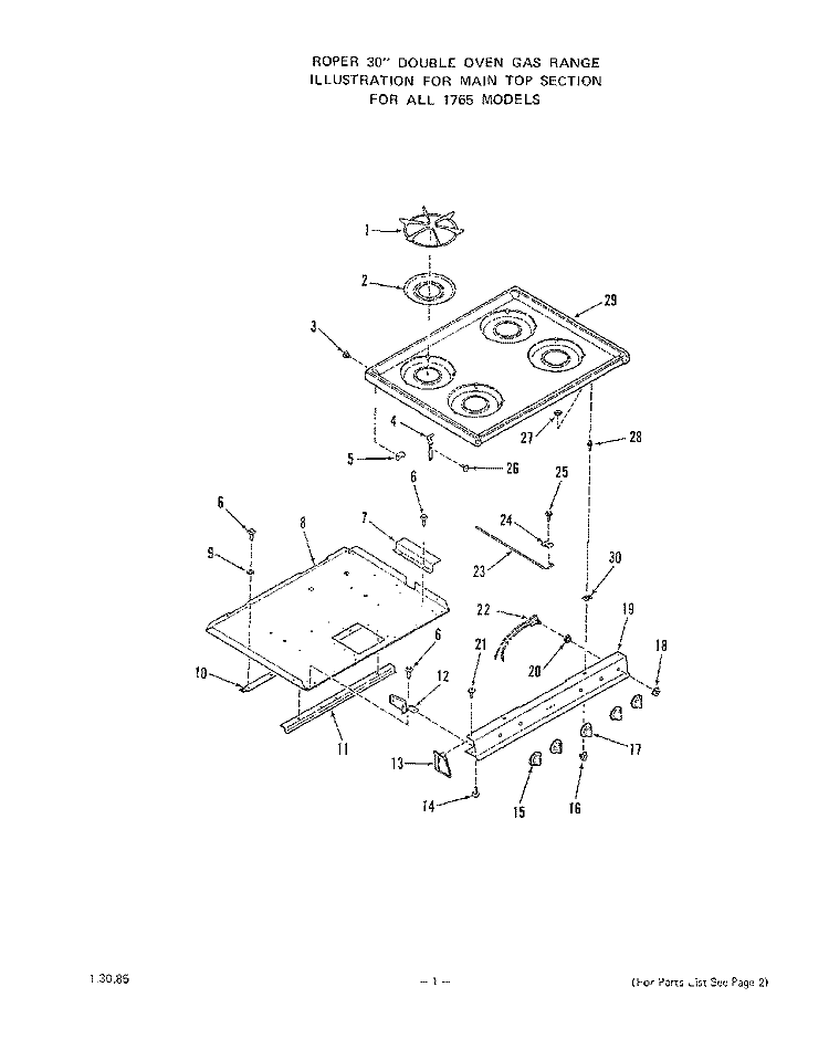 OPTIONAL GRIDDLE Diagram and Parts List for 1765^0A  Whirlpool Range