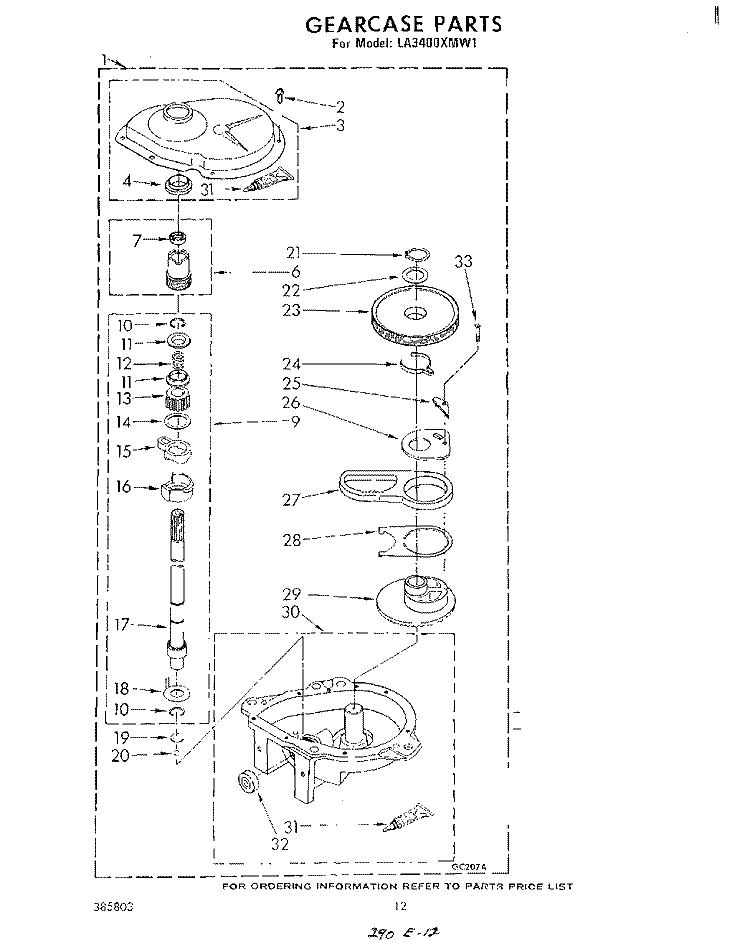 GEARCASE Diagram and Parts List for LA3400XMW1  Whirlpool Washer