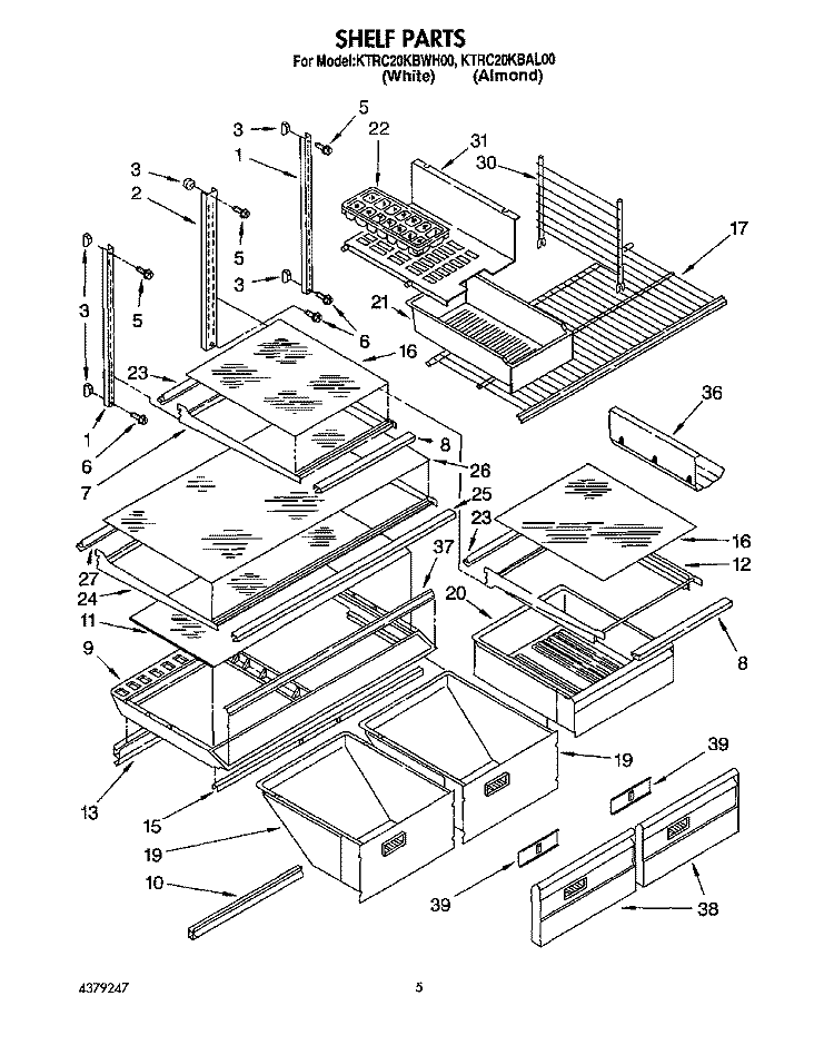 SHELF, LIT/OPTIONAL Diagram and Parts List for KTRC20KBAL00  Whirlpool Refrigerator
