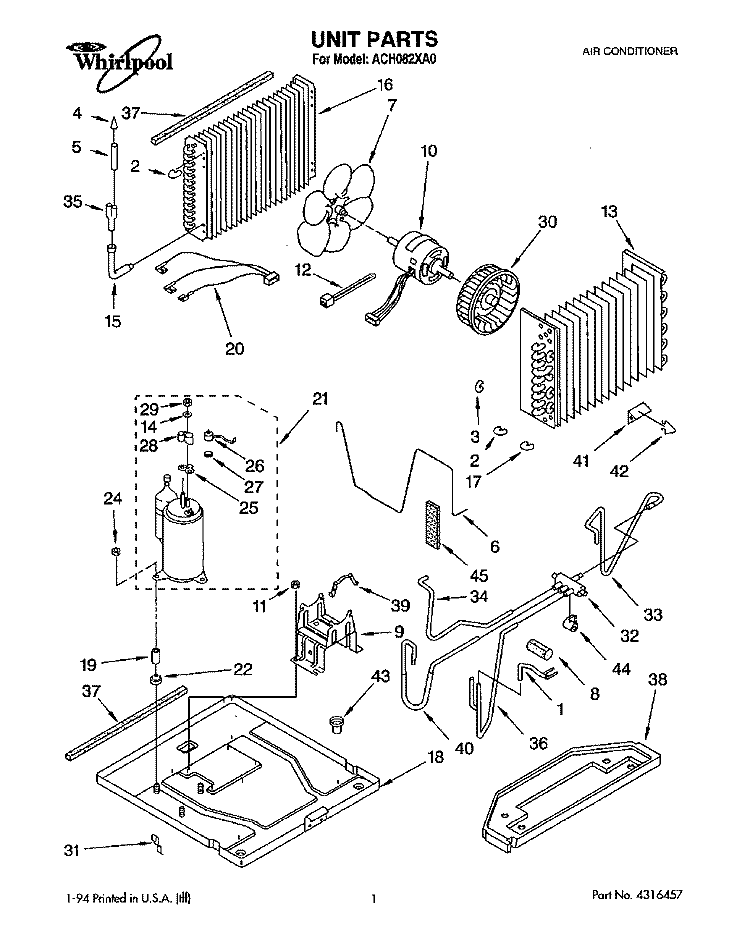 UNIT, LITERATURE Diagram and Parts List for ACH082XA0  Whirlpool Air Conditioner