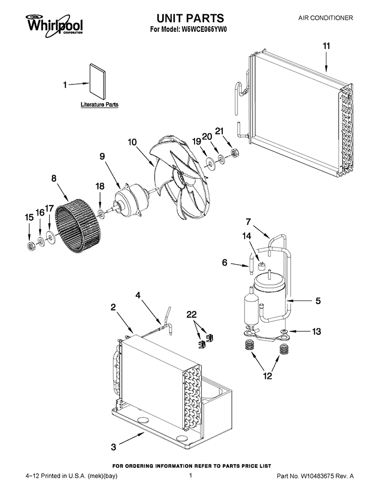 UNIT PARTS Diagram and Parts List for W5WCE065YW0  Whirlpool Air Conditioner