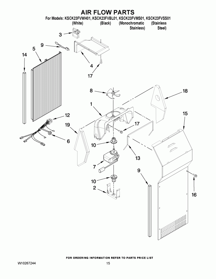 AIR FLOW PARTS Diagram and Parts List for KSCK23FVMS01  KitchenAid Refrigerator