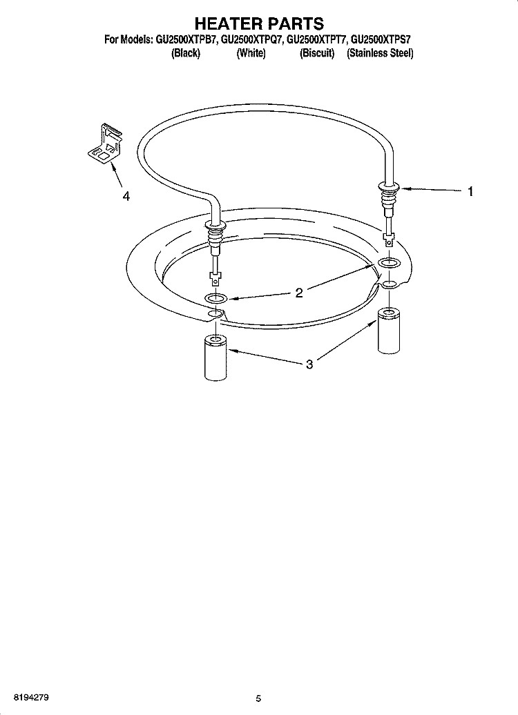HEATER PARTS Diagram and Parts List for GU2500XTPT7  Whirlpool Dishwasher