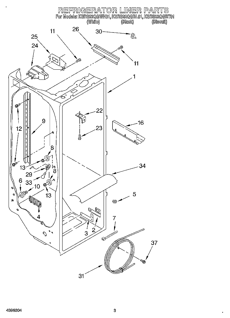 REFRIGERATOR LINER Diagram and Parts List for KSRS22QGWH01  KitchenAid Refrigerator