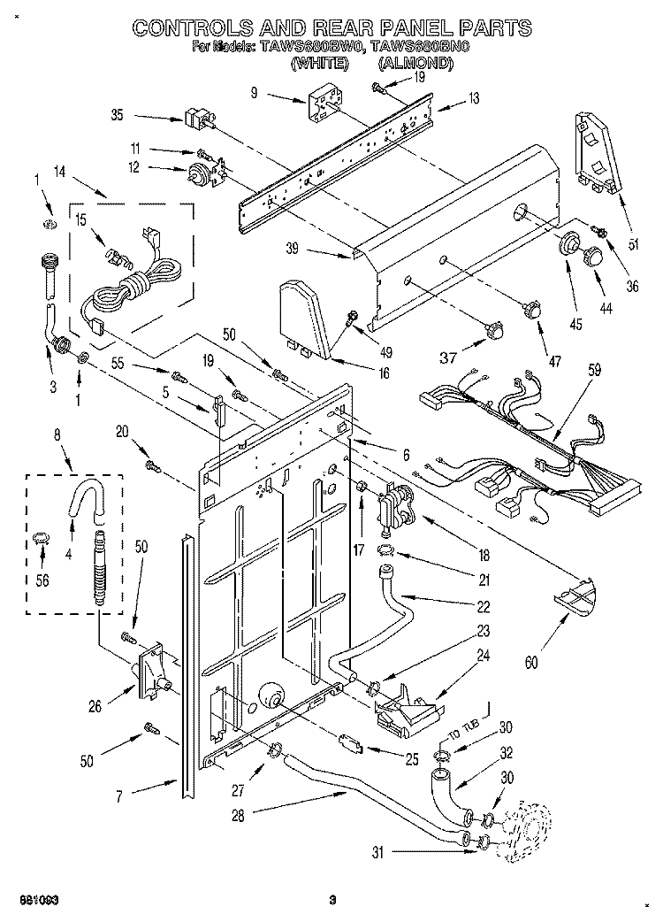 CONTROLS AND REAR PANEL Diagram and Parts List for TAWS680BW0  Estate Washer
