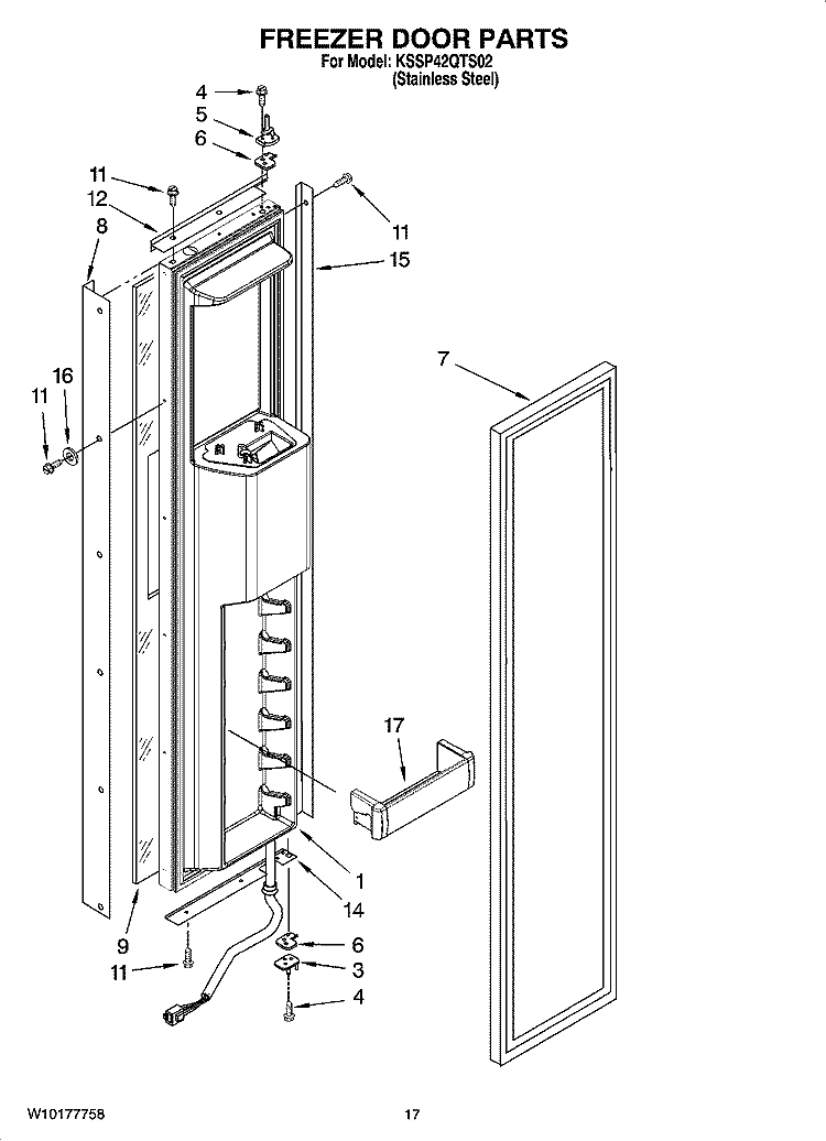 FREEZER DOOR PARTS Diagram and Parts List for KSSP42QTS02  KitchenAid Refrigerator