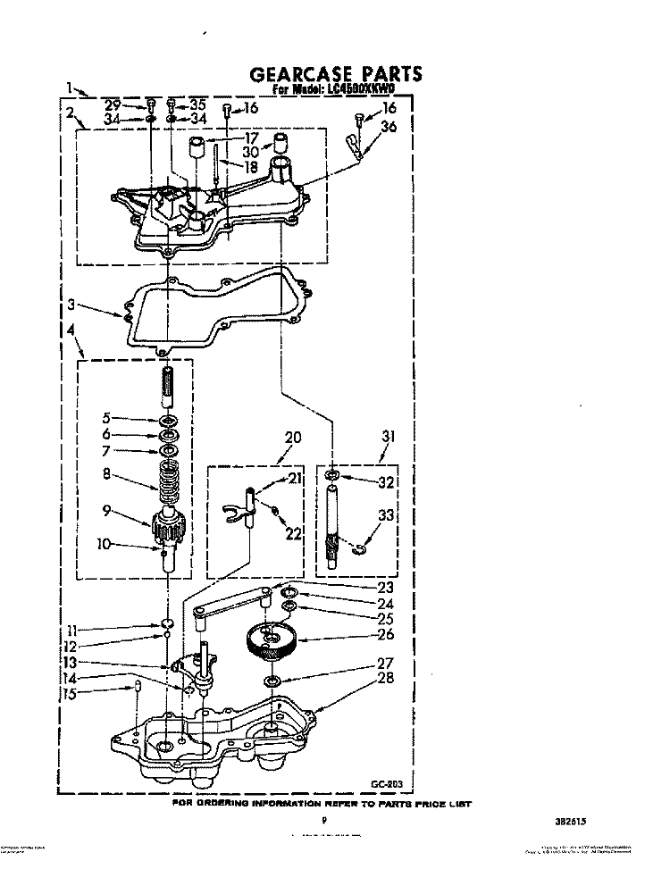 GEARCASE Diagram and Parts List for LC4500XKW0  Whirlpool Washer
