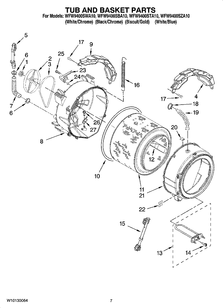 TUB AND BASKET PARTS Diagram and Parts List for WFW9400SWA10  Whirlpool Washer