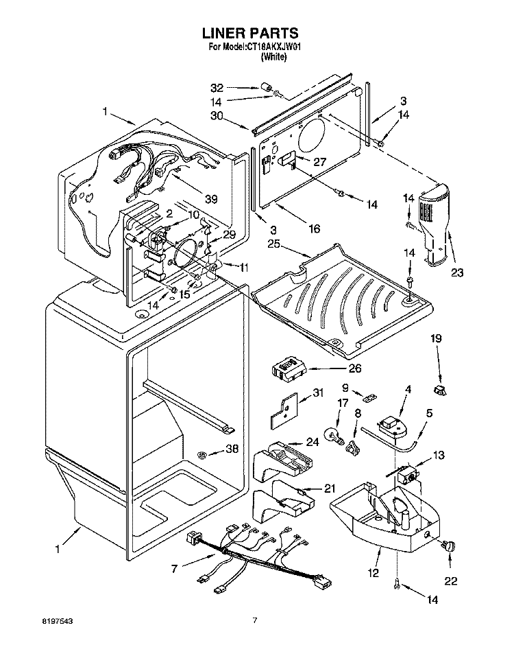 LINER Diagram and Parts List for CT18AKXJW01  Crosley Refrigerator