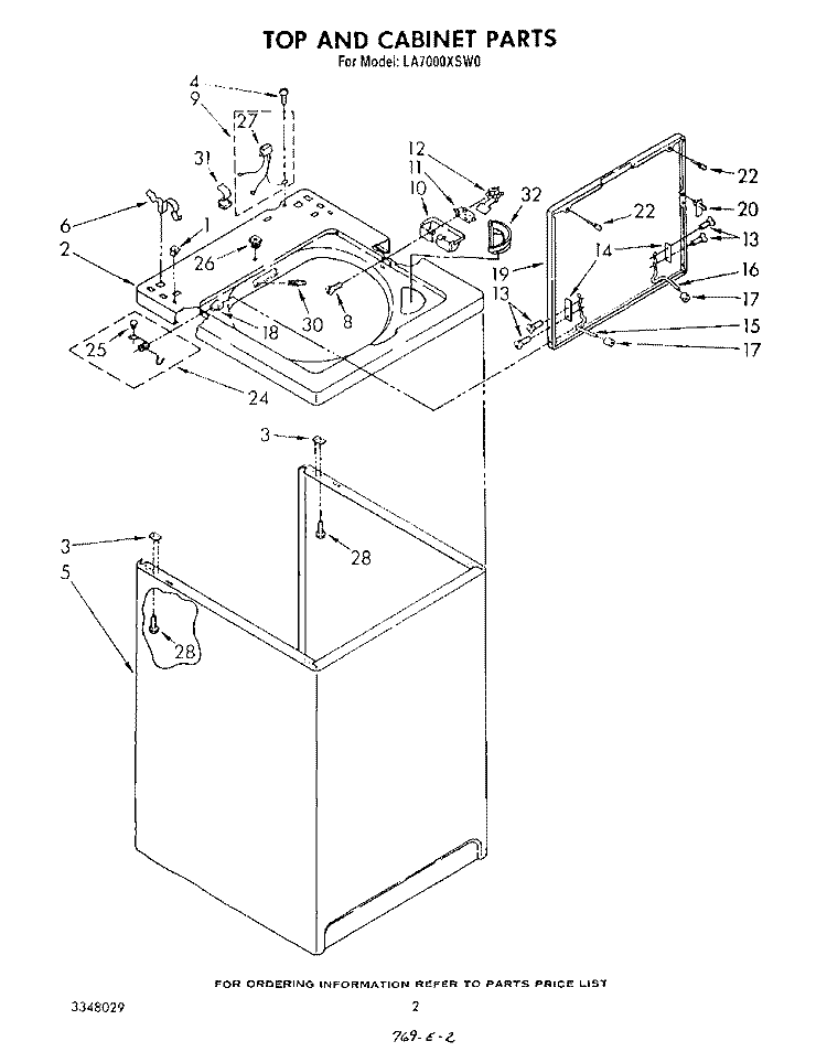 TOP AND CABINET , LITERATURE AND OPTIONAL Diagram and Parts List for LA7000XSW0  Whirlpool Washer