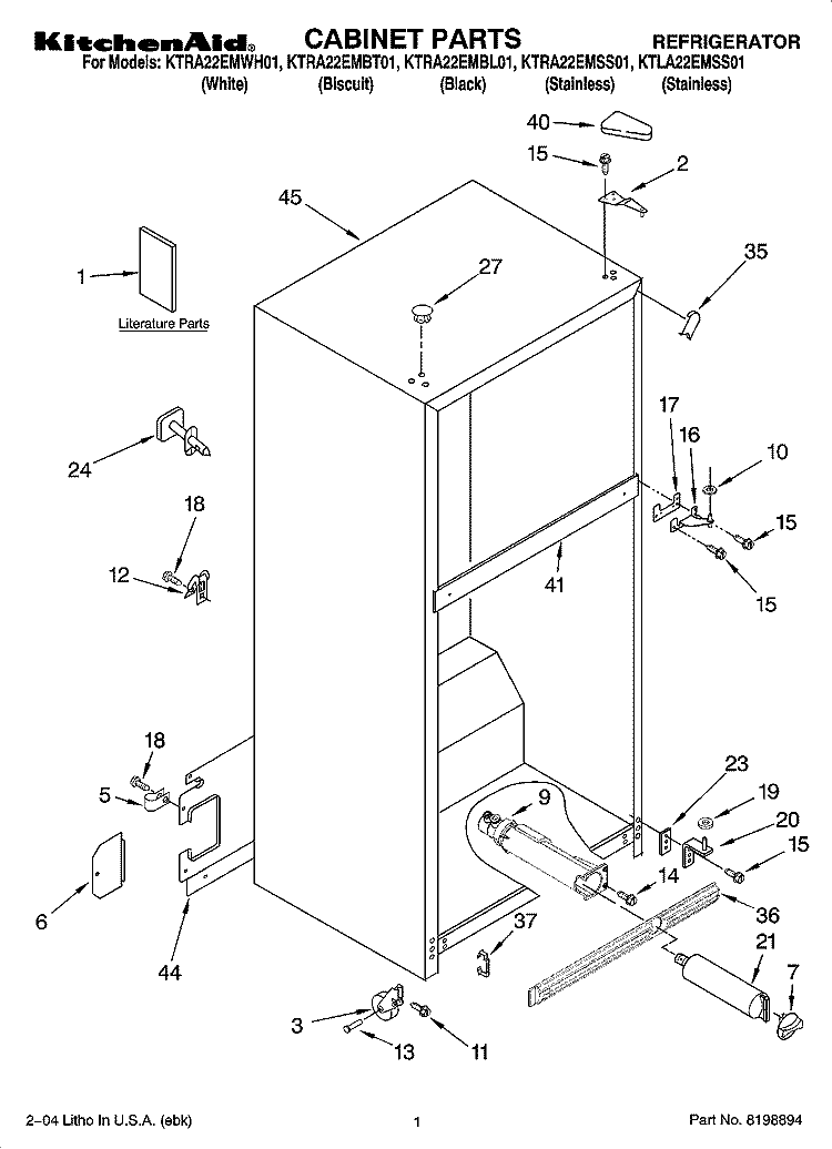 CABINET PARTS Diagram and Parts List for KTRA22EMWH01  KitchenAid Refrigerator