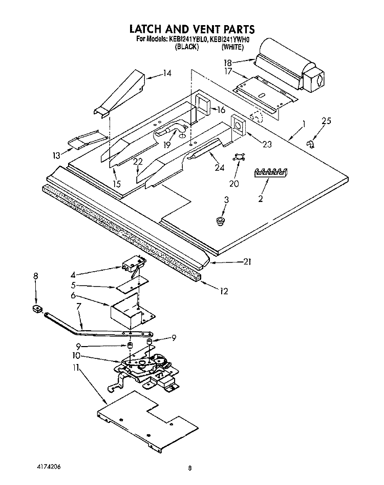LATCH AND VENT Diagram and Parts List for KEBI241YWH0  KitchenAid Wall Oven