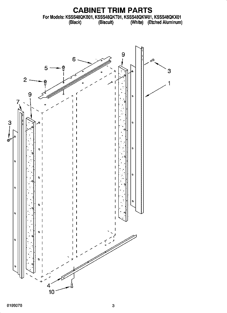 CABINET TRIM PARTS Diagram and Parts List for KSSS48QKB01  KitchenAid Refrigerator