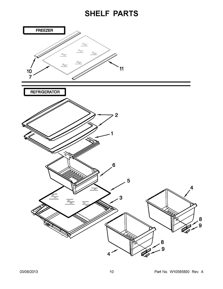 SHELF PARTS Diagram and Parts List for W8TXNGFWB03  Whirlpool Refrigerator